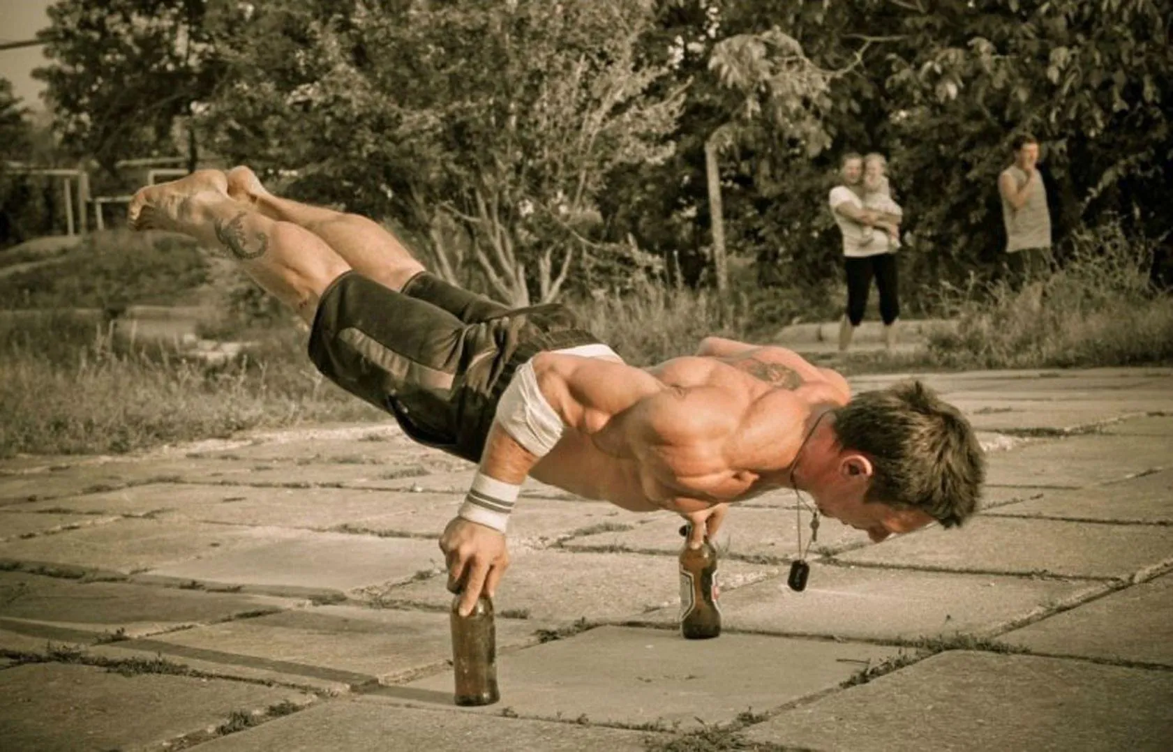 Arm Elbow Lever on Beer Bottles